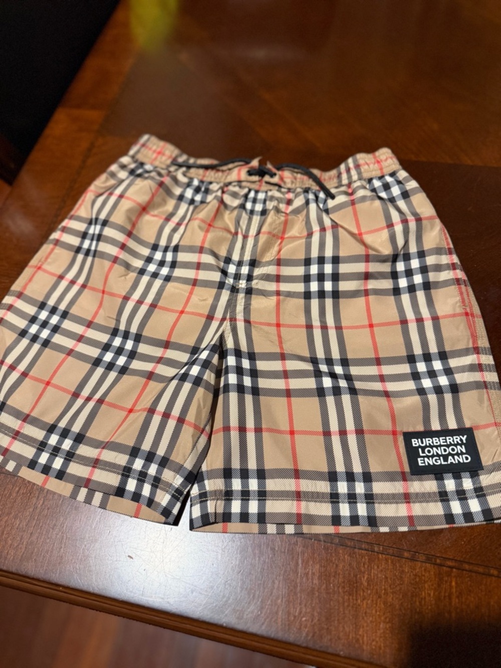 Burberry Beige Check Kids Swim Shorts with Logo Patch
